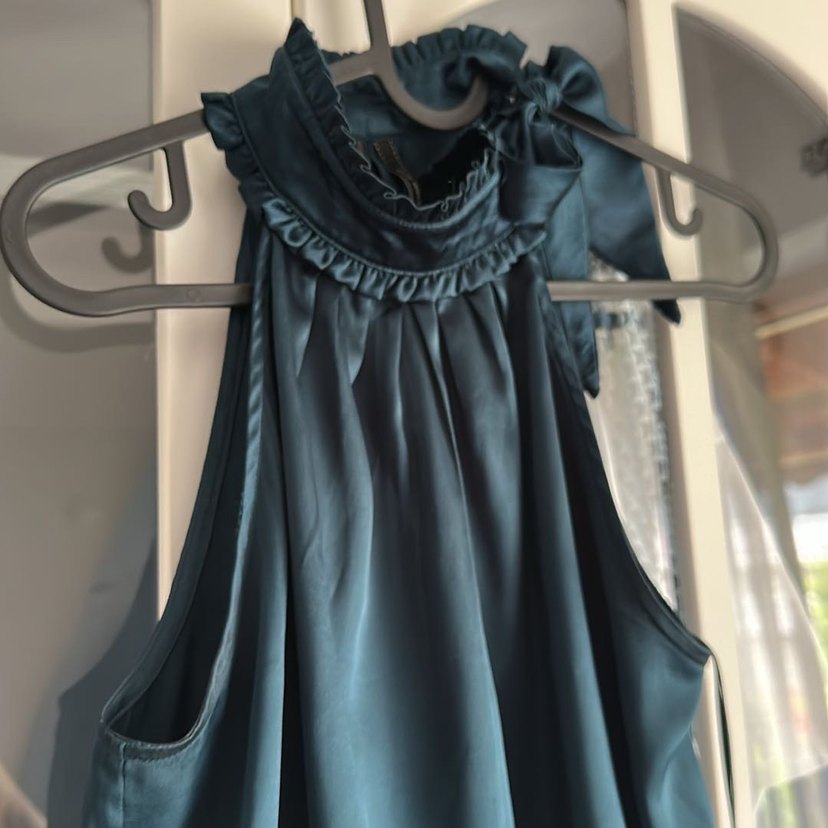 Kadın petrol yeşil Yüksek bağlama fiyonk Yakalı bluz - Görsel 4