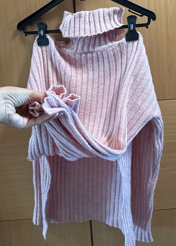 Topshop Pembe Triko Boğazlı Yırtmaç Kadın Kazak