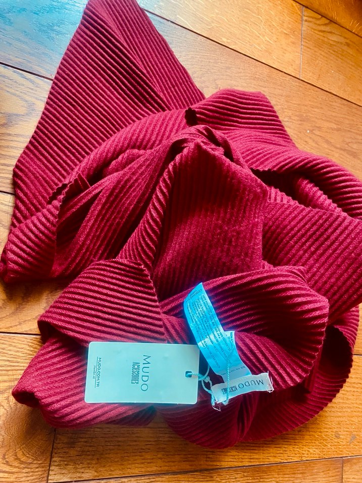 Bordo Pliseli Kadın Atkı - Görsel 2