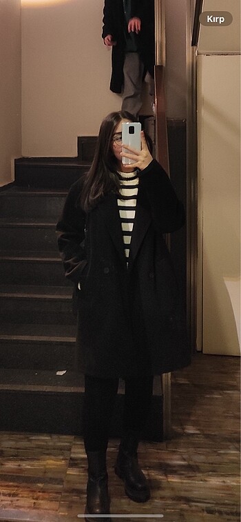 Pull and Bear Siyah kaşe kaban