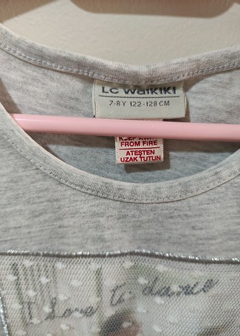 Kız Çocuk Gri Dantel Detaylı T-shirt - Görsel 4