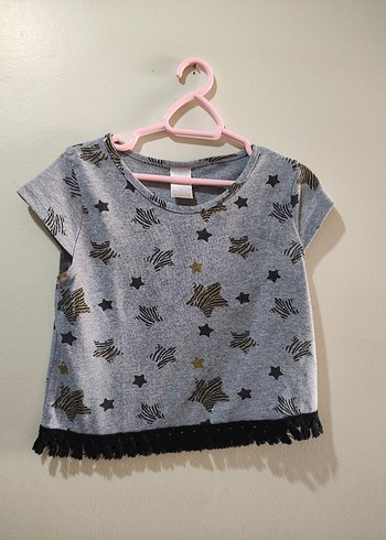 Kız Çocuk Gri Baskılı Kısa Kollu Tişört - Görsel 2