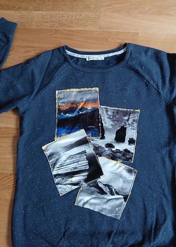 Kadın Mavi Denim Baskılı Sweatshirt - Görsel 5