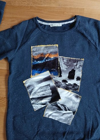 Kadın Mavi Denim Baskılı Sweatshirt - Görsel 2