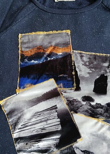 Kadın Mavi Denim Baskılı Sweatshirt - Görsel 4