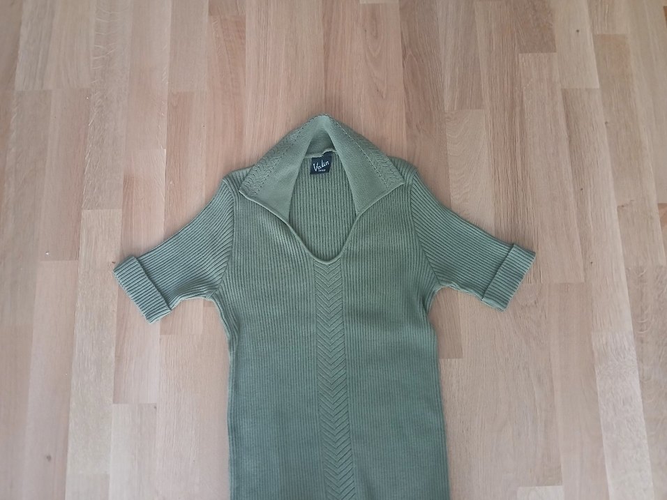 V Yaka Kısa Kollu Triko Kadın triko - Görsel 2