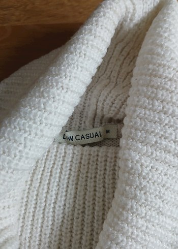 Beyaz Gri Örgü Boğazlı Kadın Kazak - Görsel 5