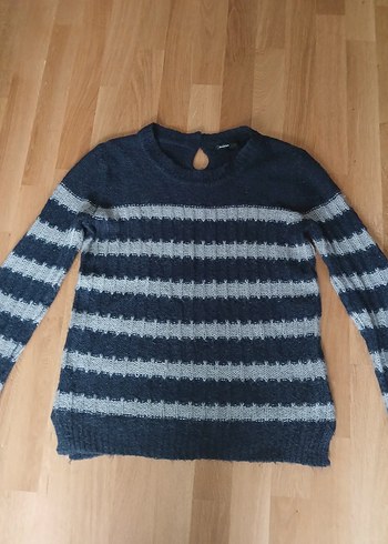 Gri Çizgili Örgü Kadın Kazak - Görsel 2