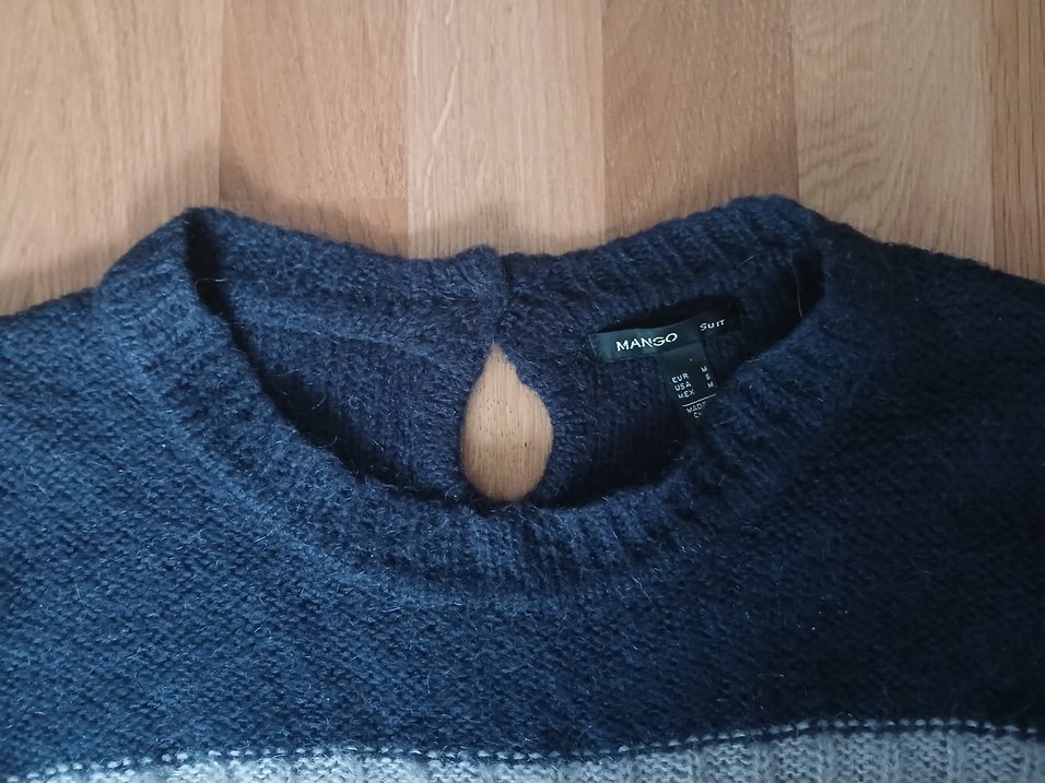 Gri Çizgili Örgü Kadın Kazak - Görsel 5