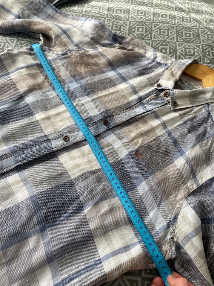 Gri krem mavi Keten uzun Kollu Erkek Gömlek - Görsel 2