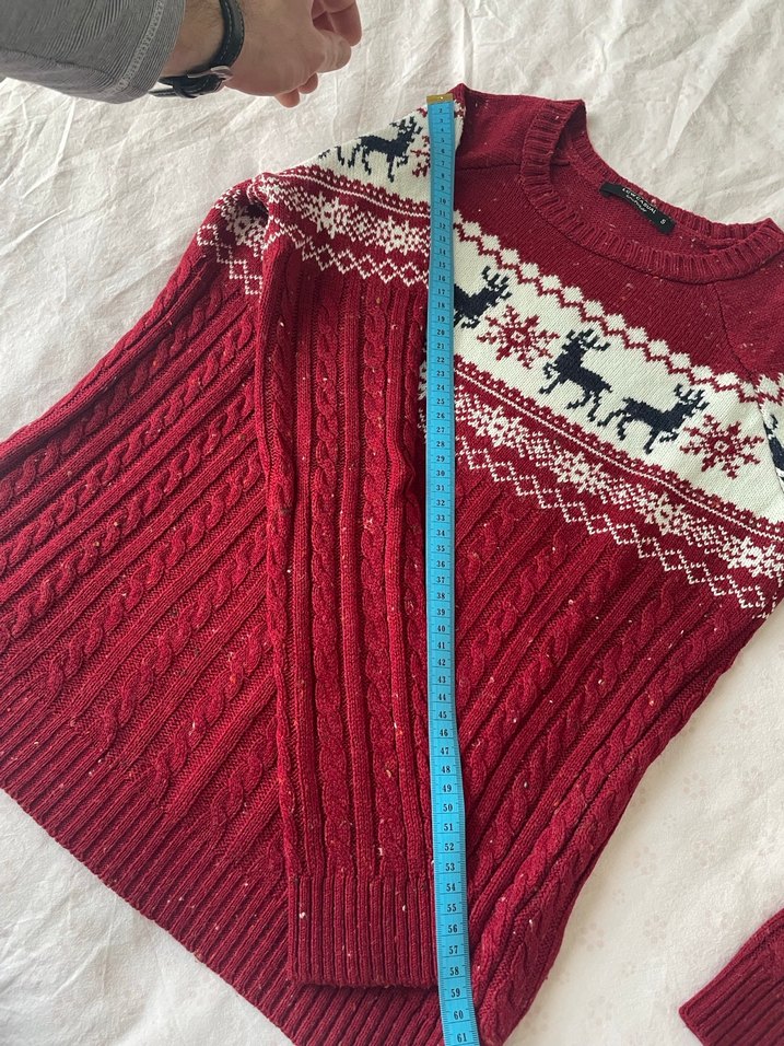 Bordo Nakışlı Örgü Kadın Kazak - Görsel 3