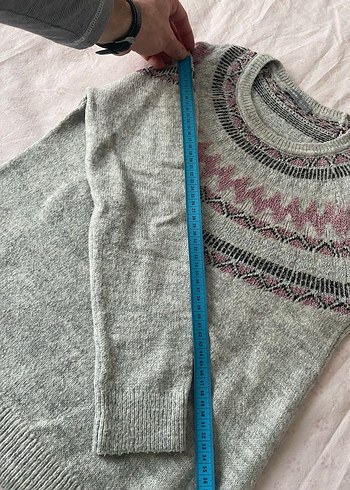Bohem Gri Uzun Kollu Örgü Kadın Kazak - Görsel 3