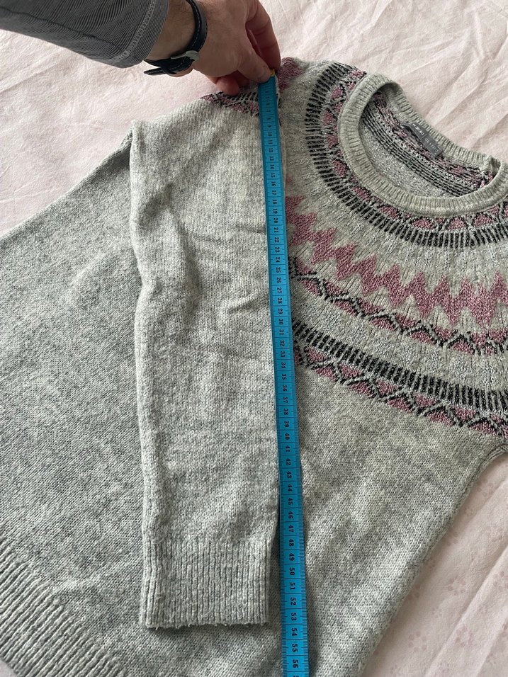 Bohem Gri Uzun Kollu Örgü Kadın Kazak - Görsel 3
