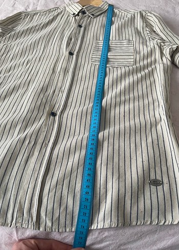 Erkek krem Çizgili Kısa Kollu Gömlek - Görsel 2