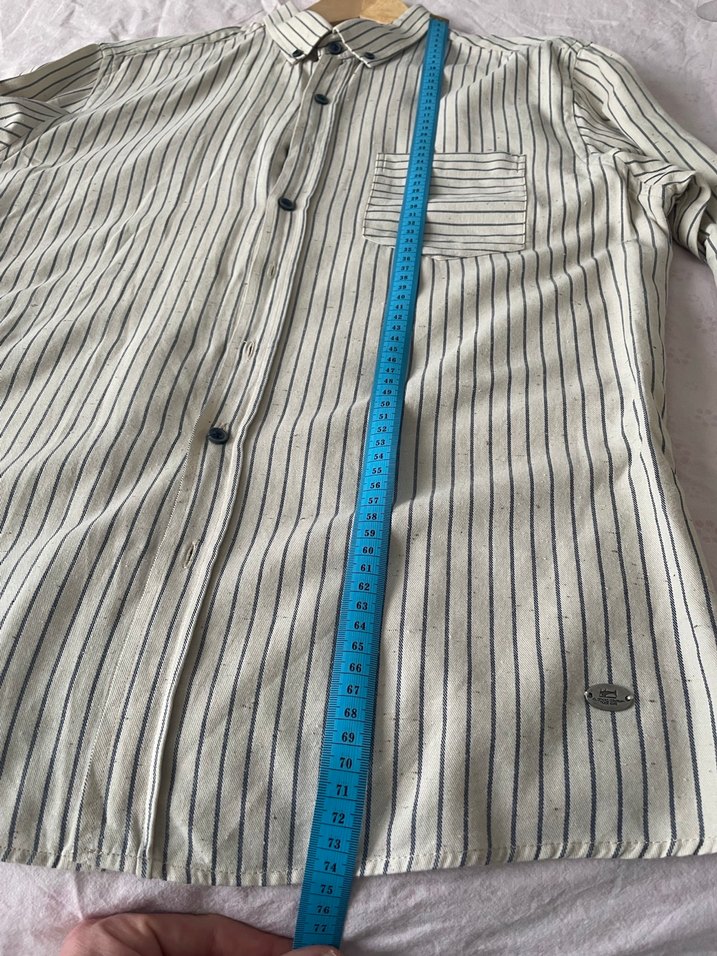 Erkek krem Çizgili Kısa Kollu Gömlek - Görsel 2