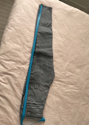 Gri Midi Kadın Kot Pantolon Kemerli - Görsel 3