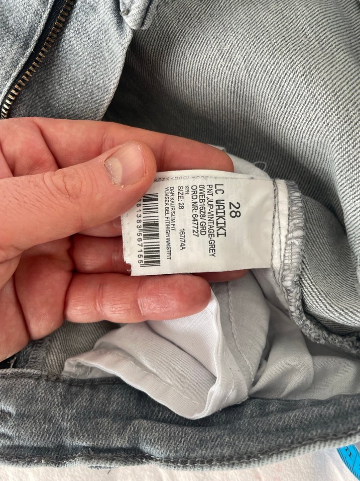 Gri Midi Kadın Kot Pantolon Kemerli - Görsel 4