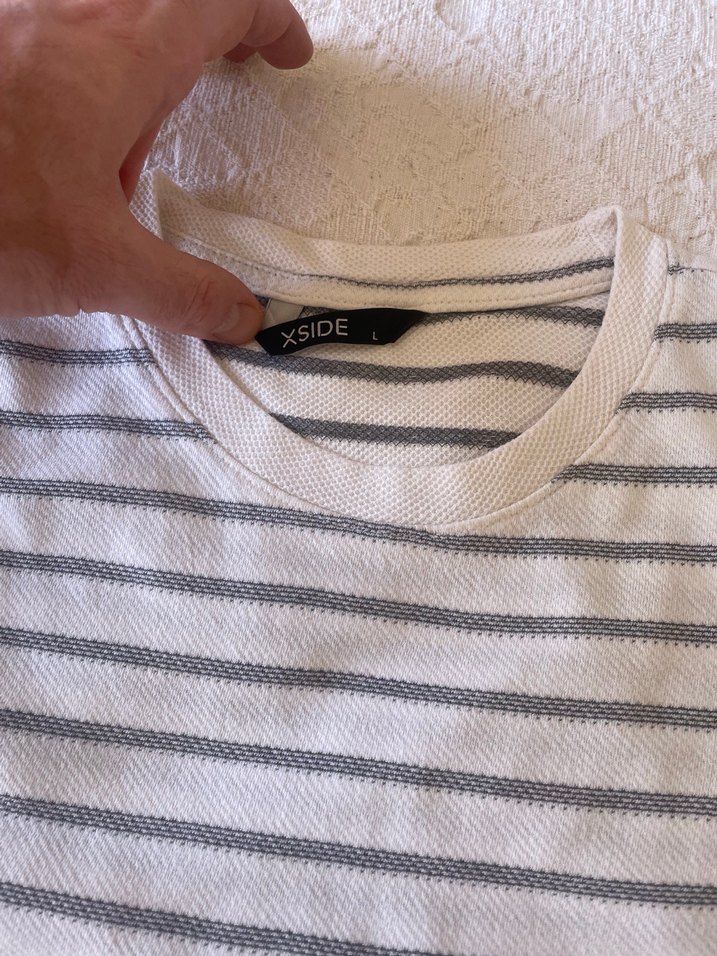 LCW xside Gri Çizgili Erkek Kısa Kollu Örme Tişört - Görsel 2