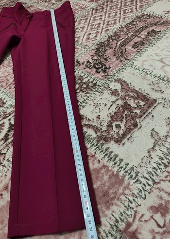 Bordo Düz Kesim Fermuarlı Kumaş Kadın Pantolon - Görsel 6