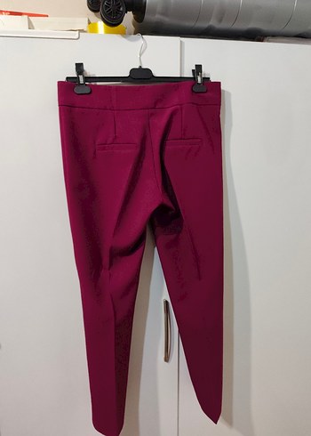 Bordo Düz Kesim Fermuarlı Kumaş Kadın Pantolon - Görsel 3