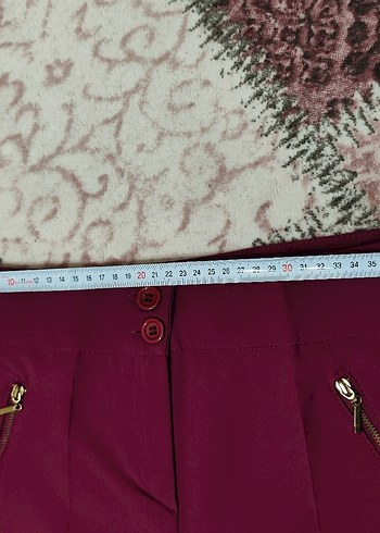 Bordo Düz Kesim Fermuarlı Kumaş Kadın Pantolon - Görsel 5