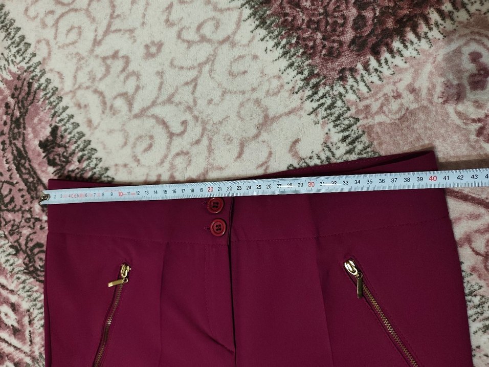 Bordo Düz Kesim Fermuarlı Kumaş Kadın Pantolon - Görsel 5