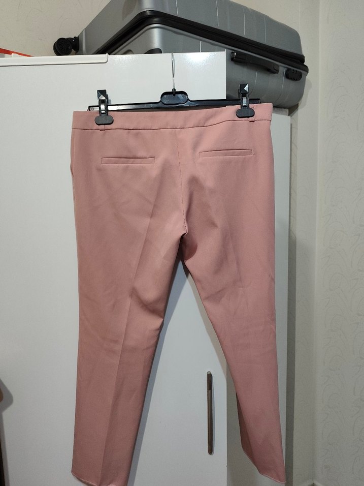 Düğmeli Pembe Kadın Kumaş Pantolon - Görsel 2