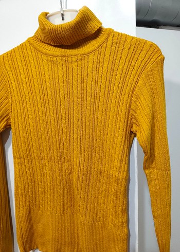 Sarı Boğazlı Triko Kadın Kazak - Görsel 4