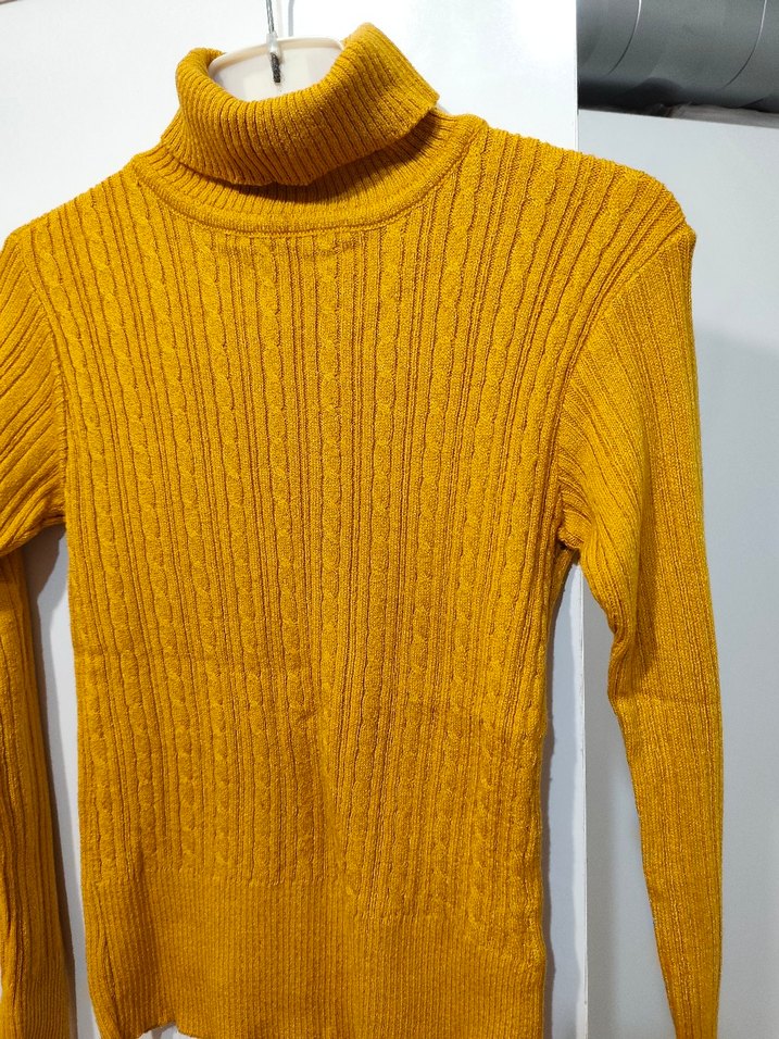 Sarı Boğazlı Triko Kadın Kazak - Görsel 4