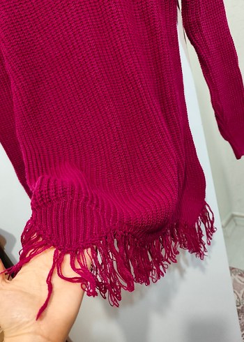 Bordo V Yaka Örgü Kadın Kazak - Görsel 7
