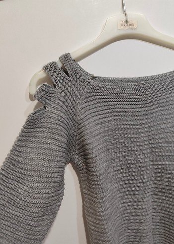 Gri Triko Kadın Kazak, Uzun Kollu, Salaş - Görsel 2