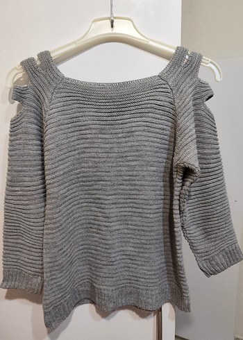 Gri Triko Kadın Kazak, Uzun Kollu, Salaş - Görsel 4