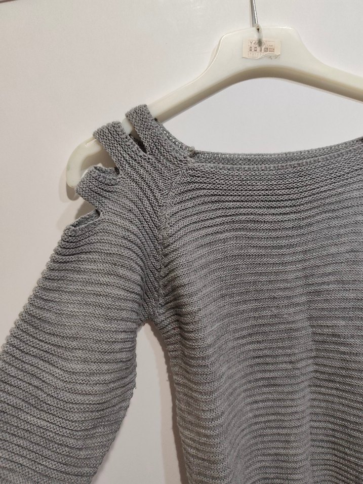 Gri Triko Kadın Kazak, Uzun Kollu, Salaş - Görsel 2