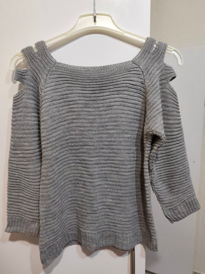 Gri Triko Kadın Kazak, Uzun Kollu, Salaş - Görsel 4