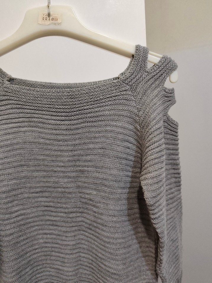 Gri Triko Kadın Kazak, Uzun Kollu, Salaş - Görsel 3