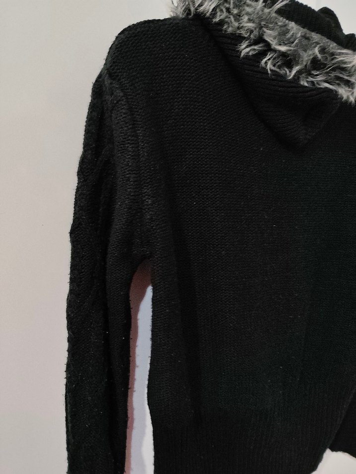 Siyah Kürklü Uzun Kollu Kadın Ceket - Görsel 5