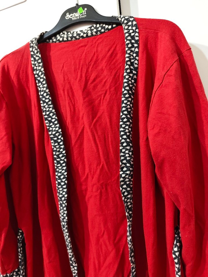 Kırmızı Uzun Kollu Midi Kadın Sabahlık - Görsel 4