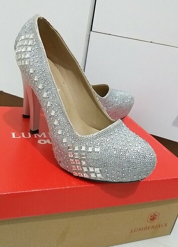 Gümüş renk taşlı abiye topuklu ayakkabı platform - Görsel 6