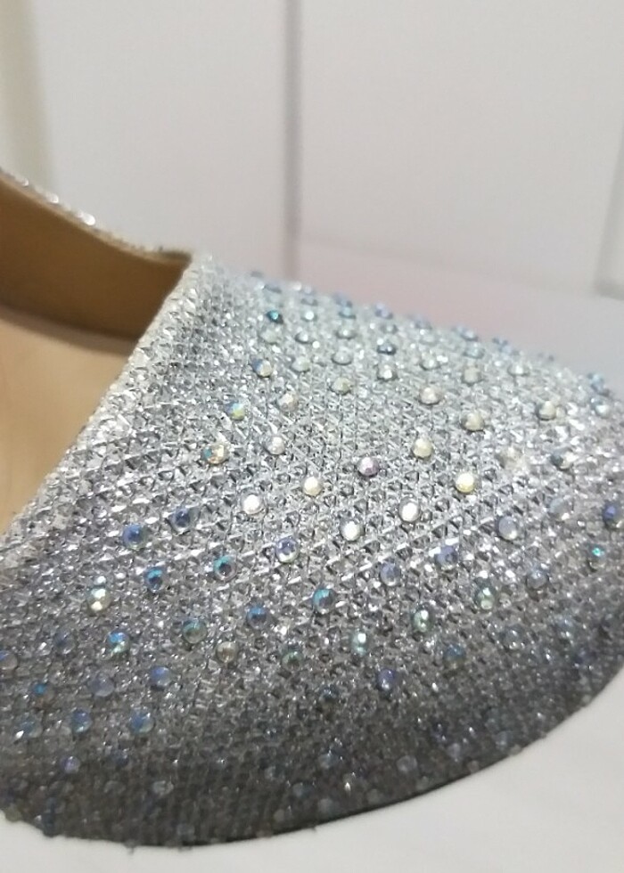 Gümüş renk taşlı abiye topuklu ayakkabı platform - Görsel 4