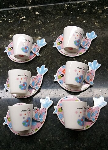 Kuş desenli renkli türk kahve fincan takımı toplu satış