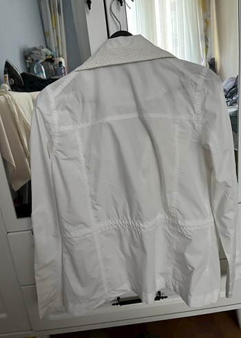 Düğmeli Beyaz Midi Kadın Ceket - Görsel 7