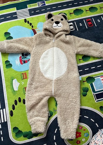 Kulaklı Kahverengi Peluş Bebek Tulumu - Görsel 2