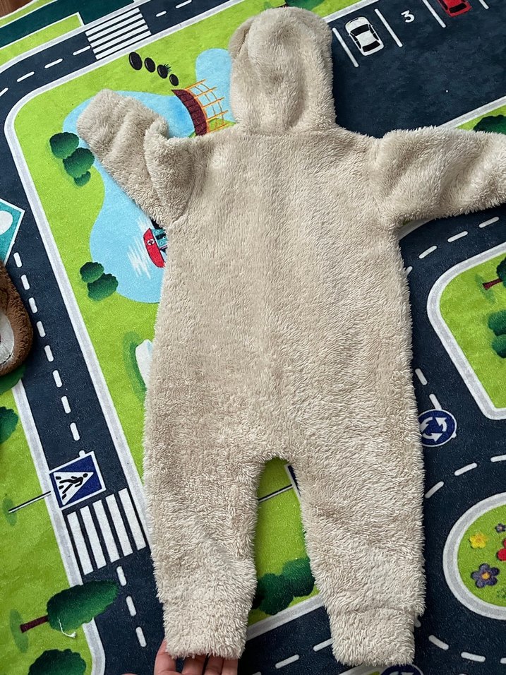 Kulaklı Kahverengi Peluş Bebek Tulumu - Görsel 3