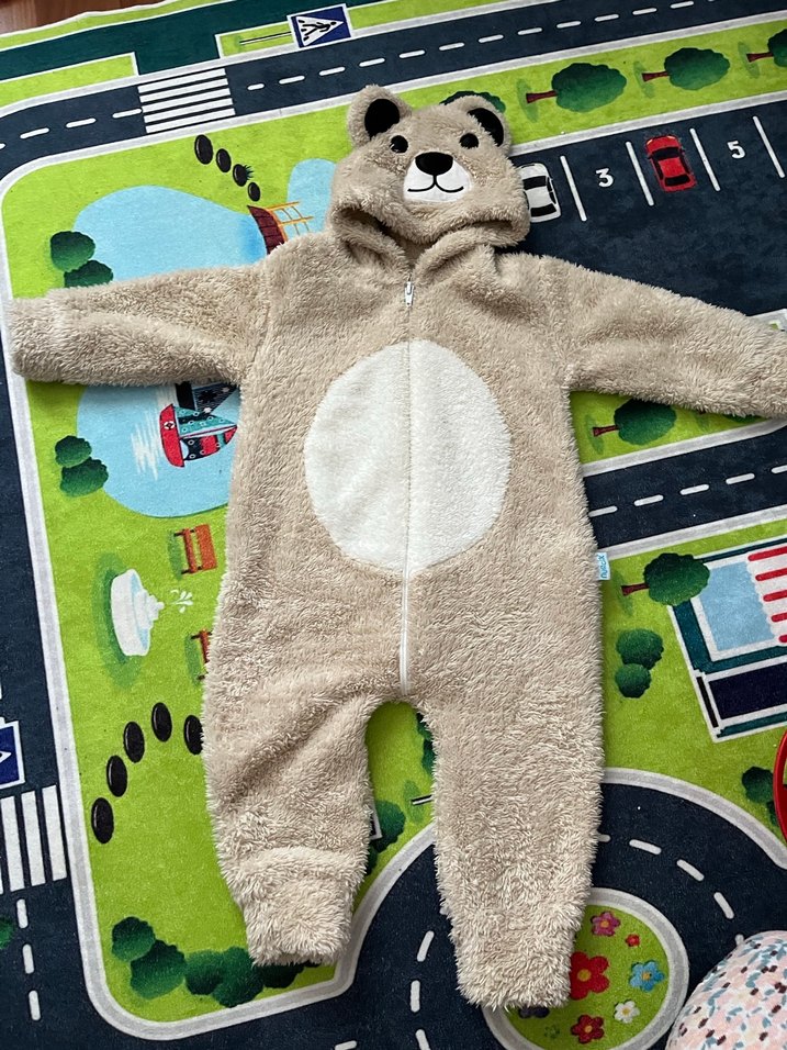 Kulaklı Kahverengi Peluş Bebek Tulumu - Görsel 2