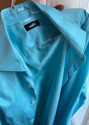 Tudors Mavi Saten Düğmeli Erkek Gömlek - Görsel 4