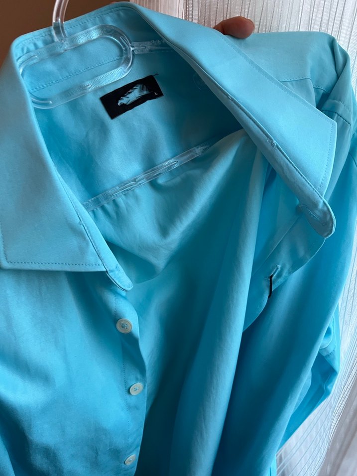 Tudors Mavi Saten Düğmeli Erkek Gömlek - Görsel 4