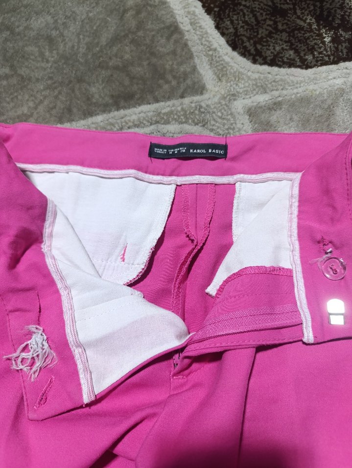 Pembe Rahat Kesim Kadın Kumaş Pantolon - Görsel 3