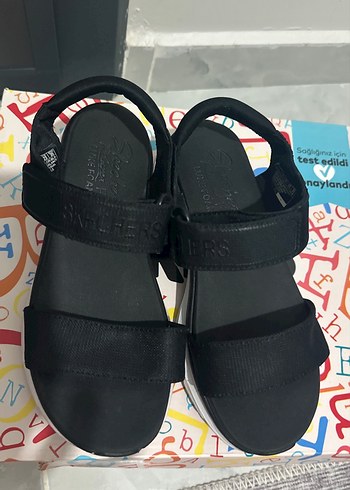 Skechers Siyah Kadın Cırtlı Dolgu Topuklu Sandalet - Görsel 3