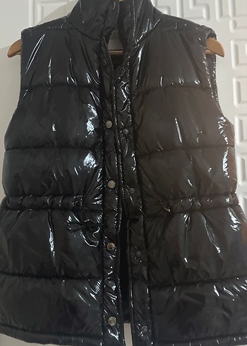 Düğmeli Siyah Deri Kadın Yelek - Görsel 2