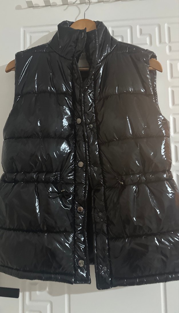 Düğmeli Siyah Deri Kadın Yelek - Görsel 2